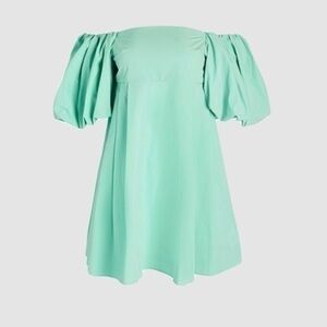 OPT One Pretty Time Mint Green Off-Shoulder Puff Sleeve Mini Dress NWT M